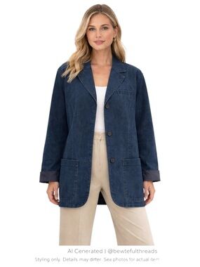 Denim Chore Blazer Jacket Blue Workwear Minimalist L/XL Oversized Chic Size 16